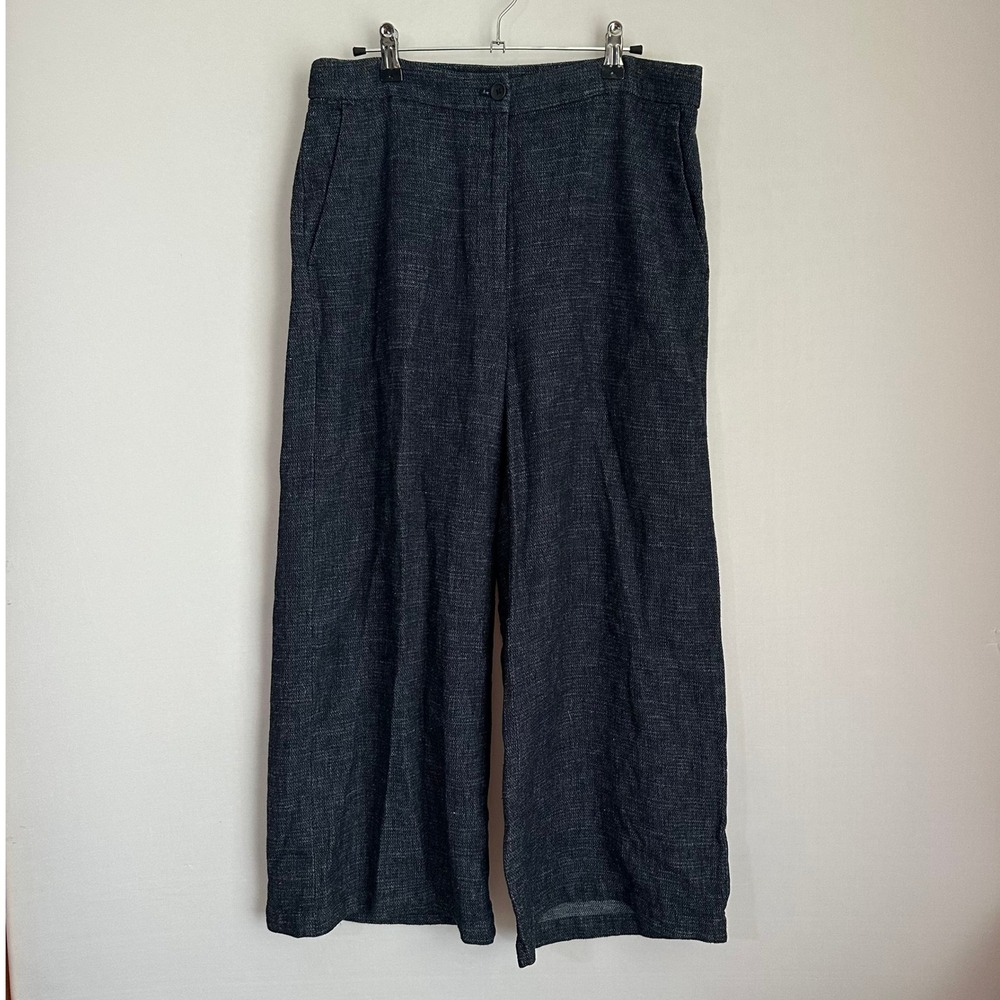 NWT Eileen Fisher Wide Leg Cropped Pants Indigo Organic‎ Hemp Blend Size 8